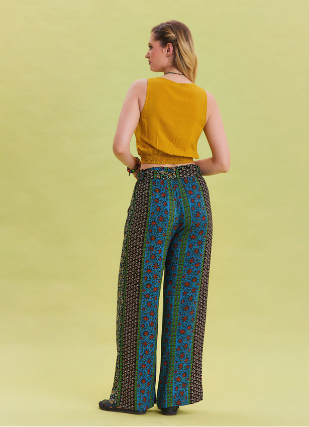 Navy Blue Harem Trousers with Elastic Waist Belt Detail 4572